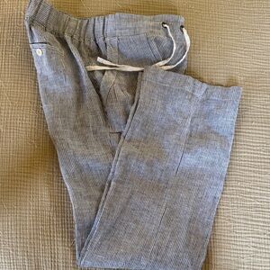 EUC Athleta 100% linen blue and white pinstripe pants size 6